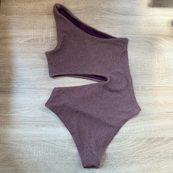 New Beach Riot Celine One-Piece Swim Suit Ribbed Metallic Purple Free People XL - Picture 5 of 5